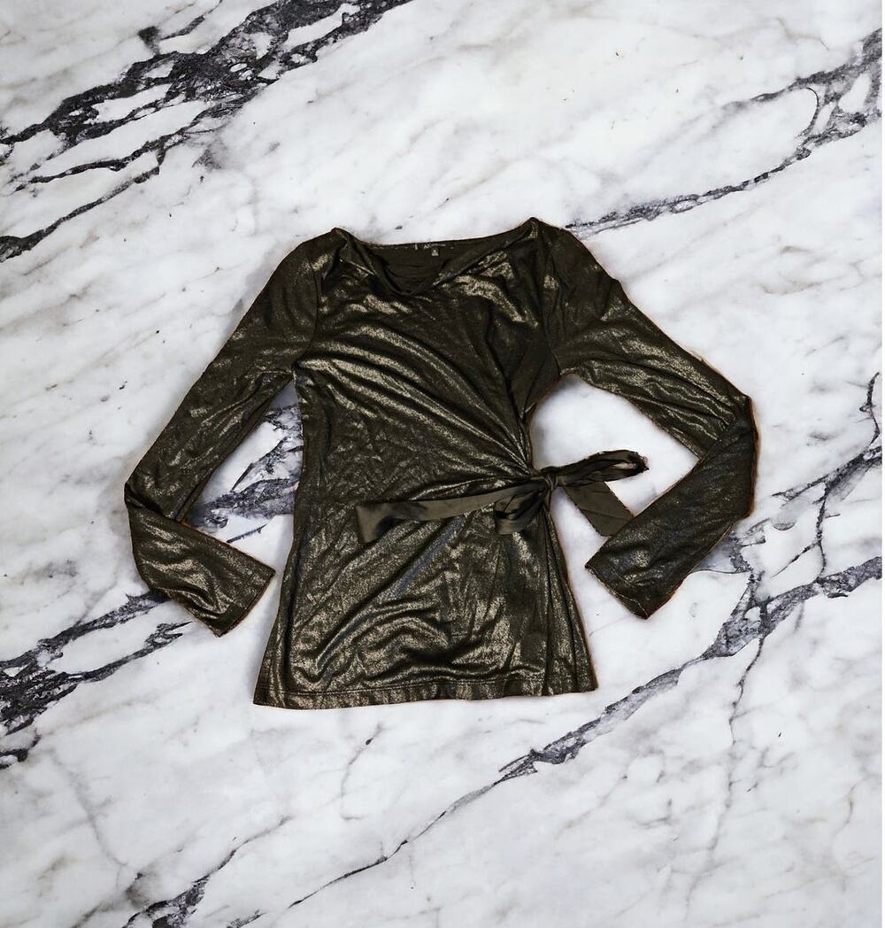 Anne Klein Medium Black Long Sleeve Tie Around Shirt